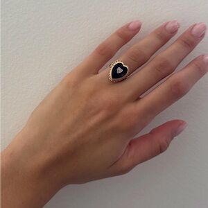 14k Gold and Black Enamel Heart Ring with Diamond - Kinn Vintage Collection
